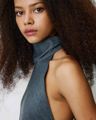 Top asymétrique fluide sans manches dos nu anthracite Binni
