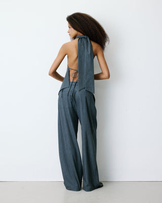 Top asymétrique fluide sans manches dos nu anthracite Binni