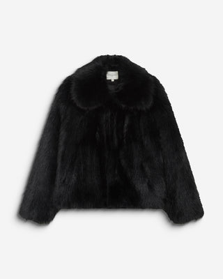 Faux-fur coat with a wide collar noir Billie