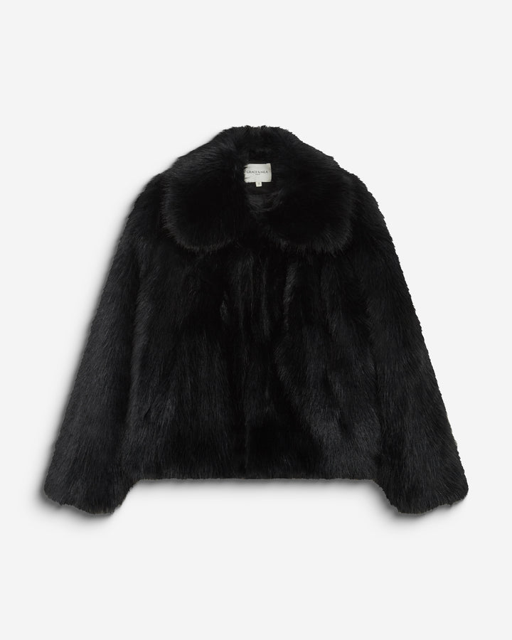 Faux-fur coat with a wide collar noir Billie