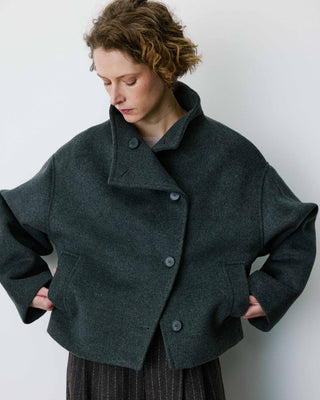 Manteau court col cheminée en laine mélangée anthracite Blanca
