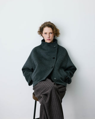 Manteau court col cheminée en laine mélangée anthracite Blanca