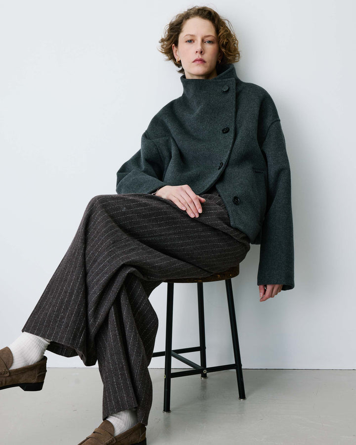 Manteau court col cheminée en laine mélangée anthracite Blanca