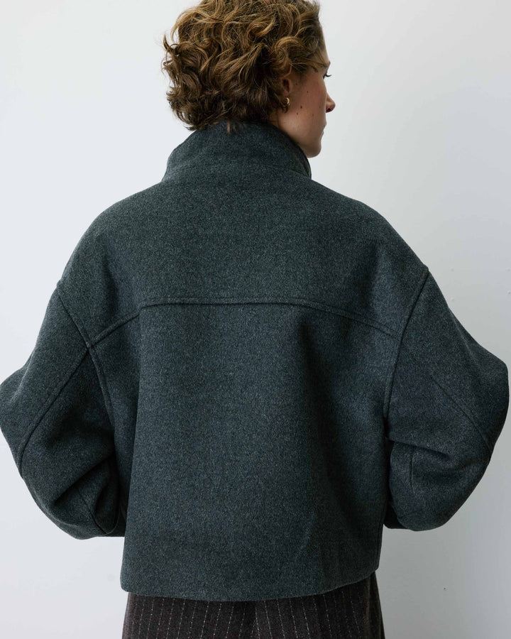 Manteau court col cheminée en laine mélangée anthracite Blanca
