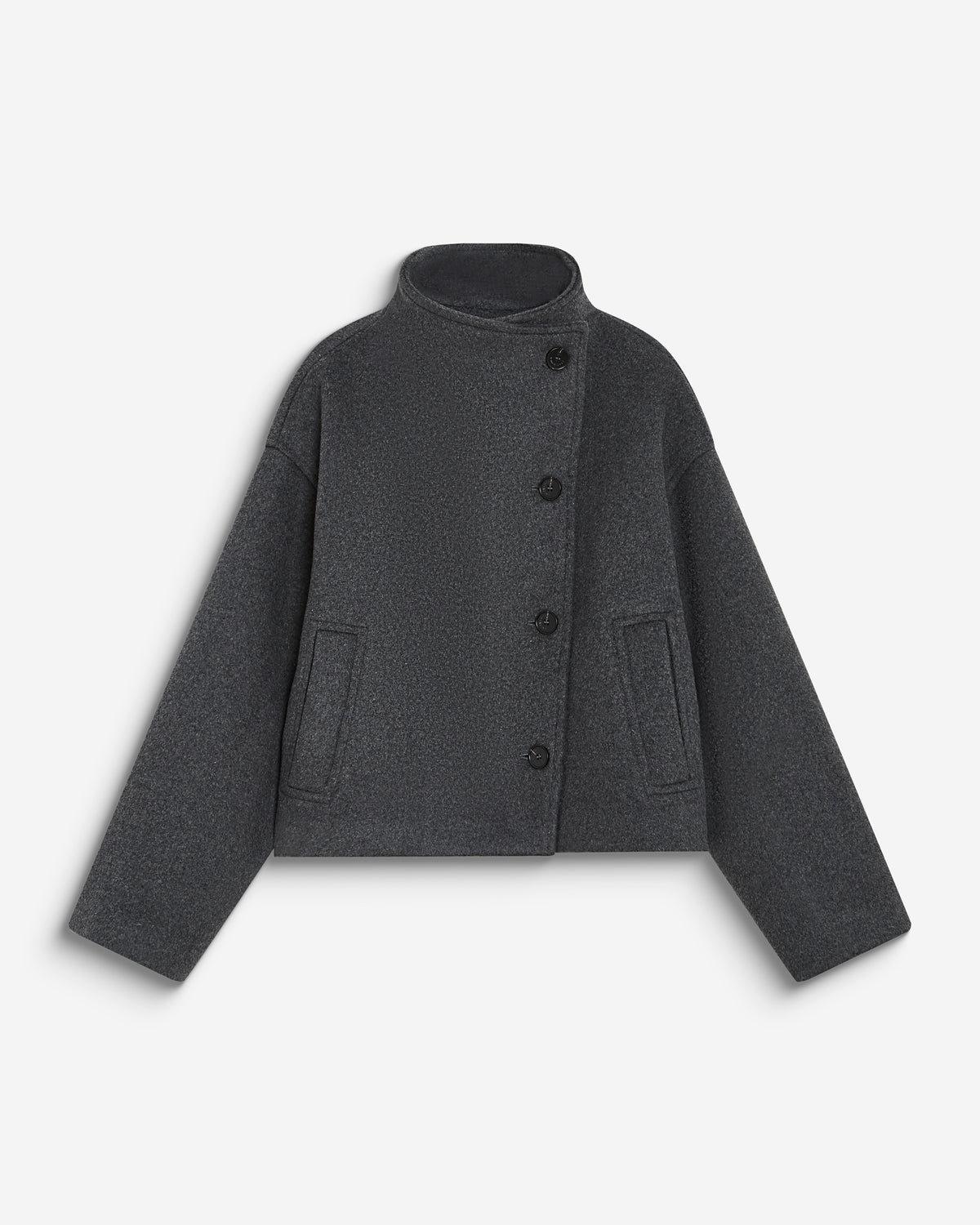 Manteau court col cheminée en laine mélangée anthracite Blanca