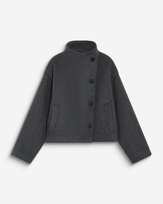 Manteau court col cheminée en laine mélangée anthracite Blanca