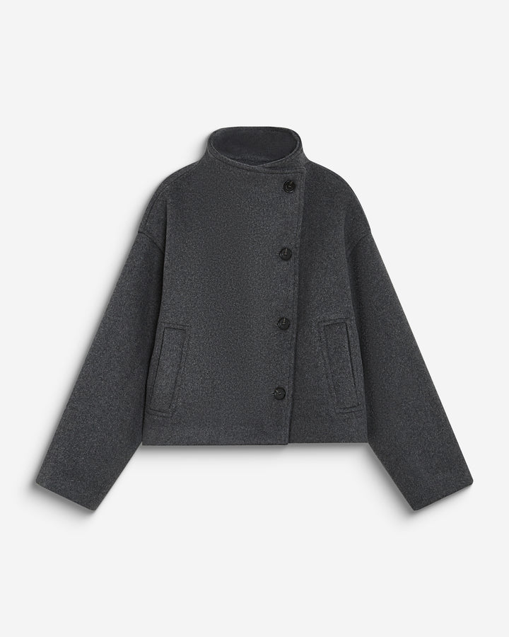 Manteau court col cheminée en laine mélangée anthracite Blanca