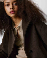 Wool-blend short coat with high collar chocolat Blanca