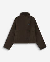 Wool-blend short coat with high collar chocolat Blanca
