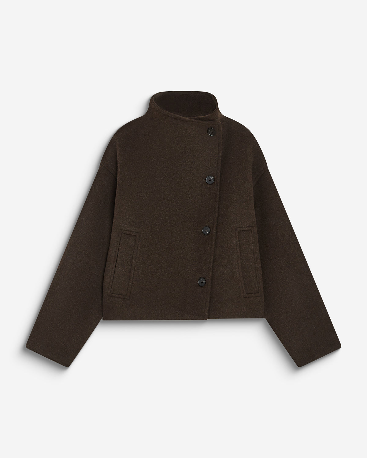 Wool-blend short coat with high collar chocolat Blanca