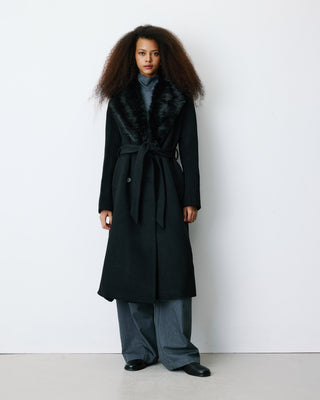 Long coat with faux-fur collar noir Beryl