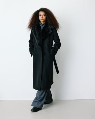 Long coat with faux-fur collar noir Beryl