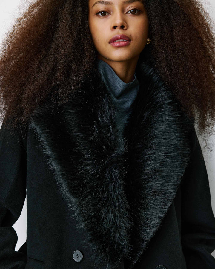 Long coat with faux-fur collar noir Beryl