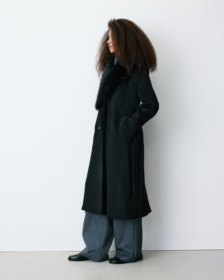 Long coat with faux-fur collar noir Beryl