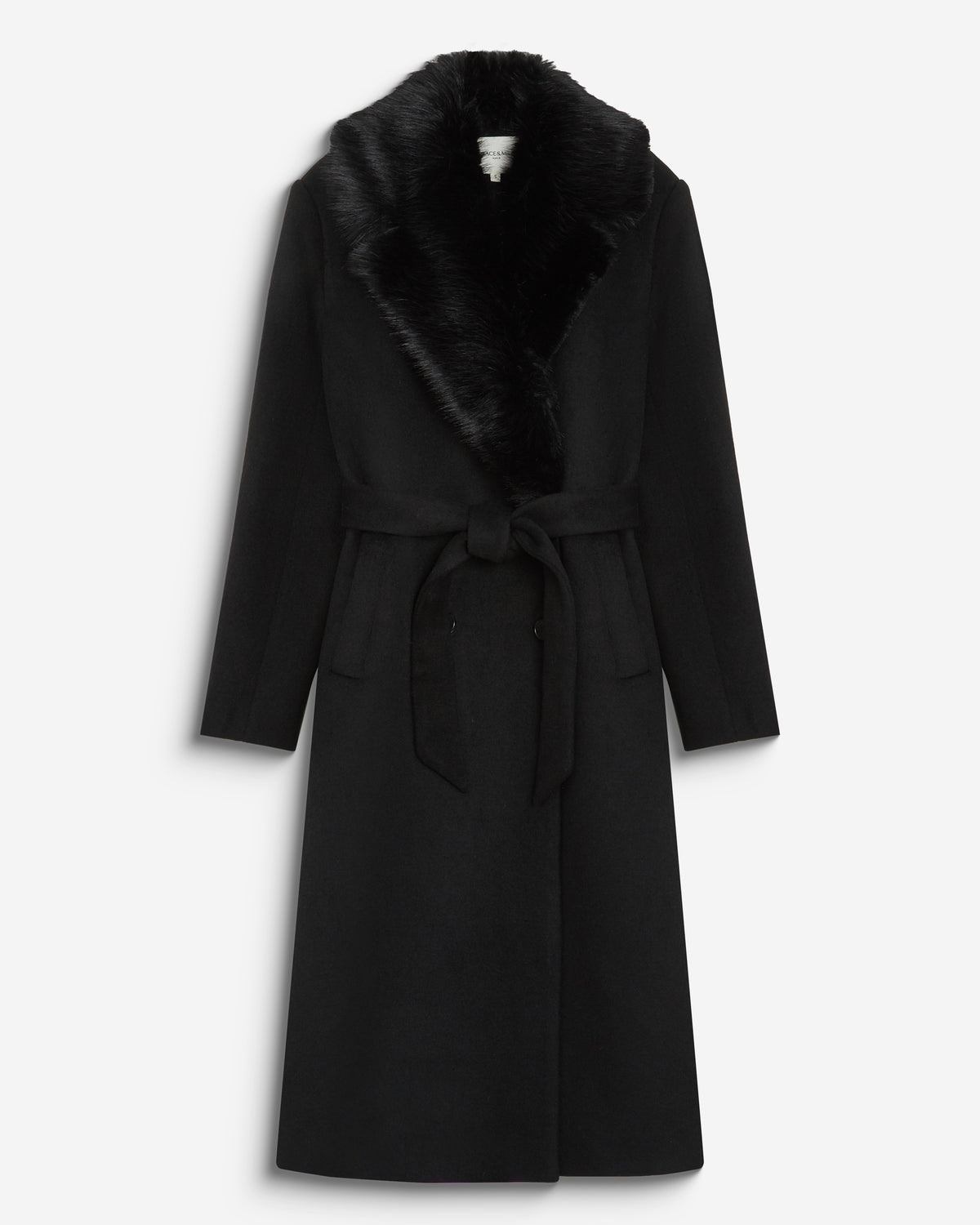 Long coat with faux-fur collar noir Beryl