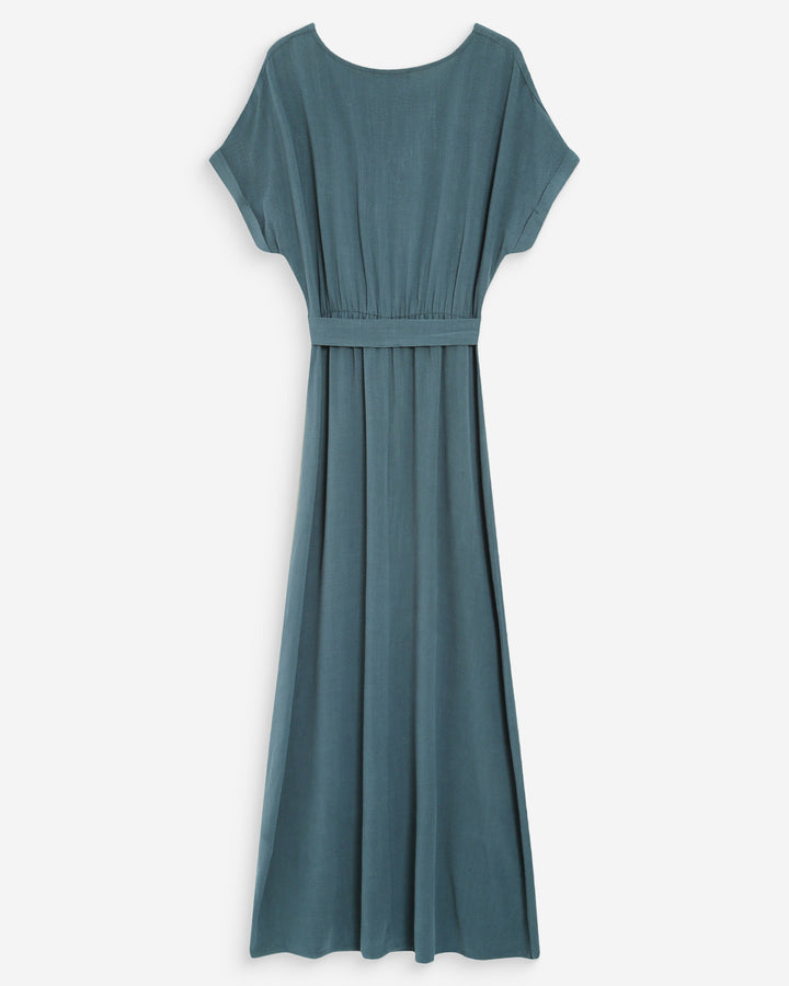 Robe longue portefeuille ceinturée emeraude Pollen