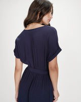 Robe longue portefeuille ceinturée marine Pollen