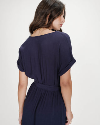 Robe longue portefeuille ceinturée marine Pollen