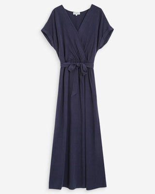 Robe longue portefeuille ceinturée marine Pollen