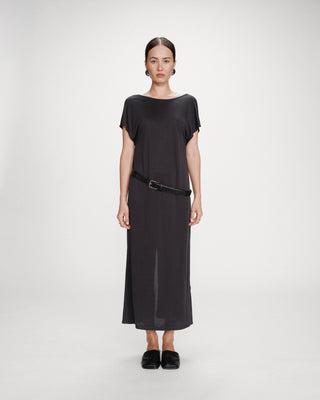 Robe longue légère en modal manches courtes carbone Peace