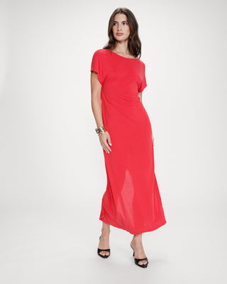 Robe longue légère en modal manches courtes fuchsia Peace