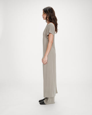 Robe longue légère en modal manches courtes kaki Peace