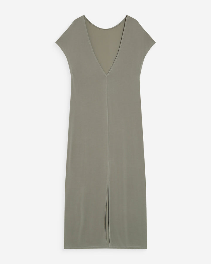 Robe longue légère en modal manches courtes kaki Peace