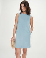 Vestido corto recto sin mangas en denim stripedblue Vanessa
