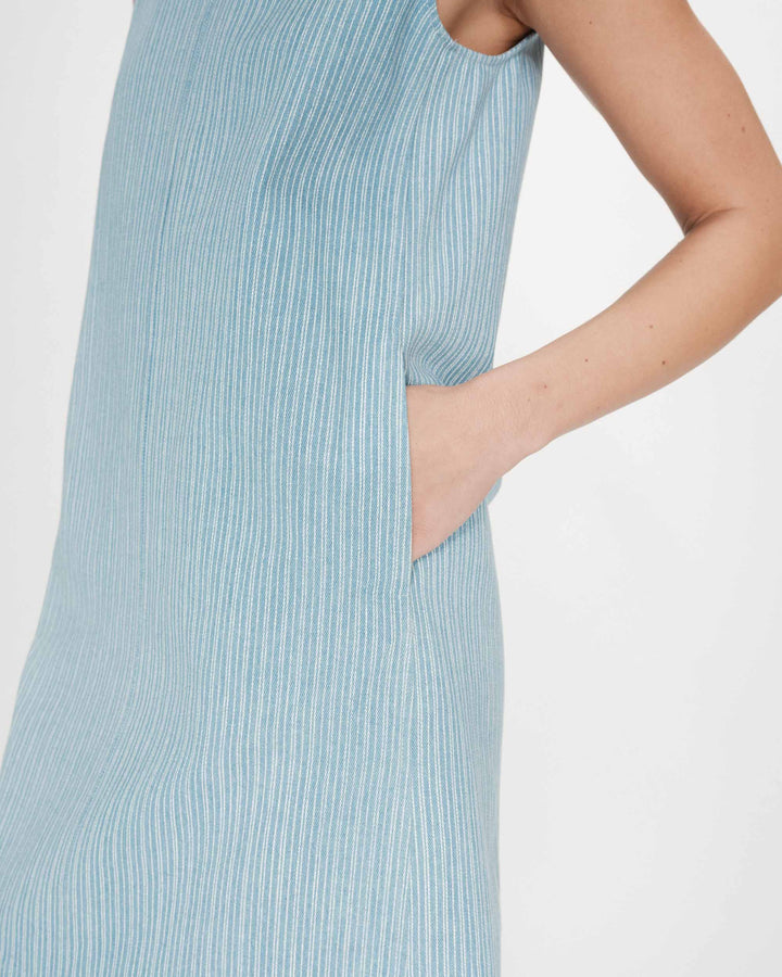 Vestido corto recto sin mangas en denim stripedblue Vanessa