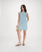 Vestido corto recto sin mangas en denim stripedblue Vanessa