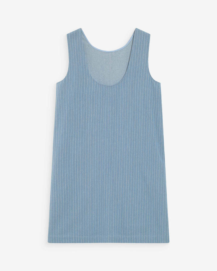Vestido corto recto sin mangas en denim stripedblue Vanessa