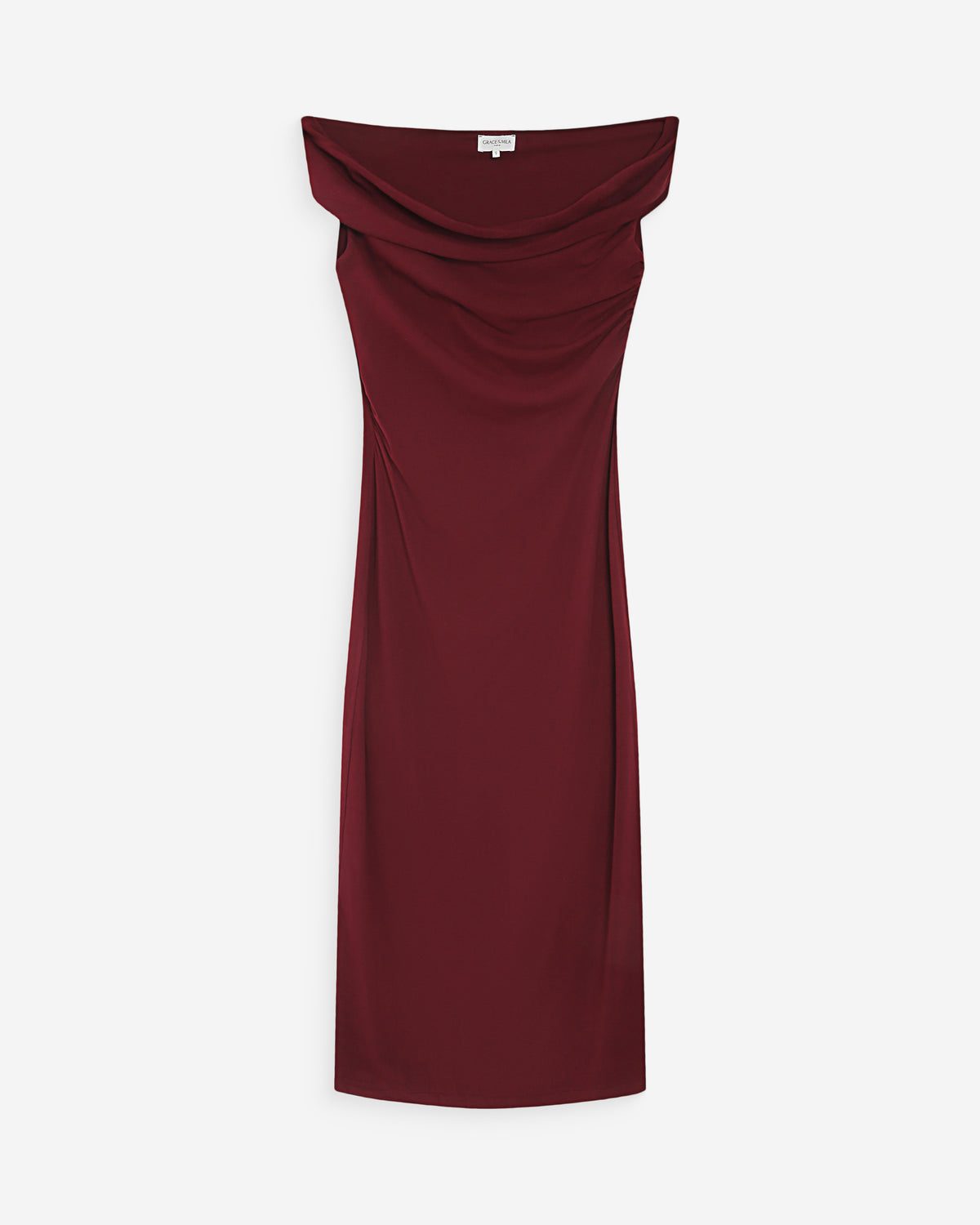 Robe longue cintrée col asymétrique cherry Vanity