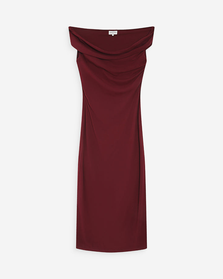 Robe longue cintrée col asymétrique cherry Vanity