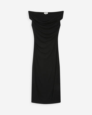 Robe longue cintrée col asymétrique noir Vanity