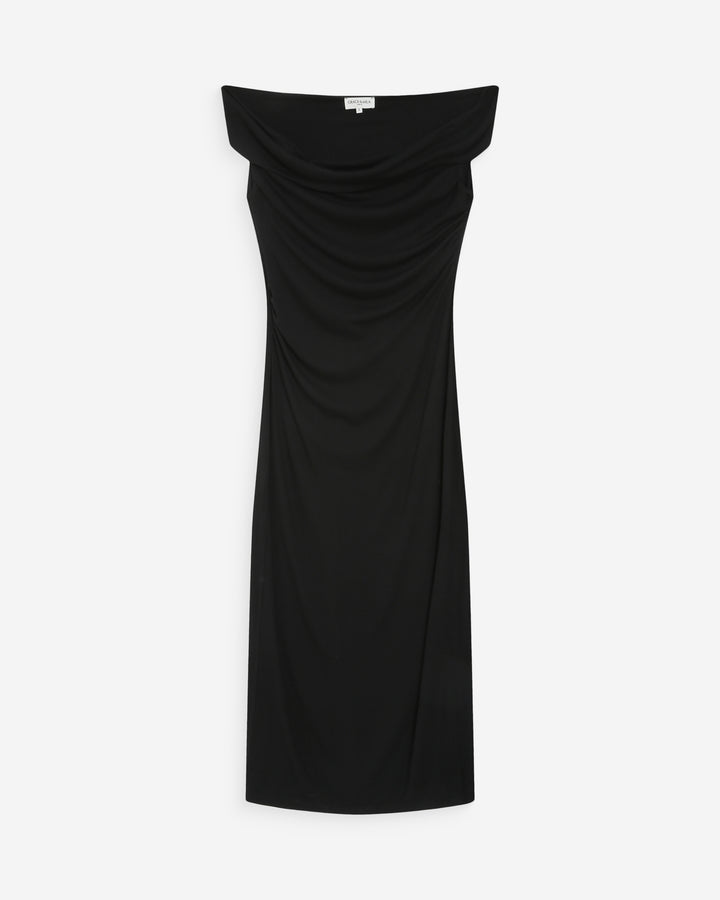 Robe longue cintrée col asymétrique noir Vanity