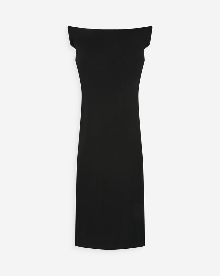 Robe longue cintrée col asymétrique noir Vanity