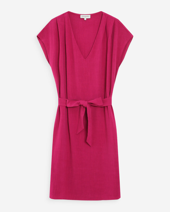 Robe courte fluide col V manches courtes pivoine Marilou