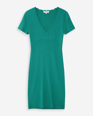 Robe courte ajustée en maille à col V vert Valeriane