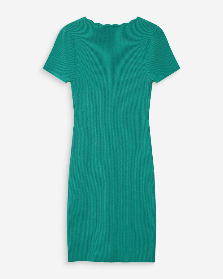 Robe courte ajustée en maille à col V vert Valeriane
