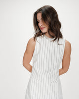Robe courte droite rayée en lin nouée au dos white Vea