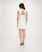 Robe courte droite rayée en lin nouée au dos white Vea