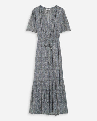 Robe longue évasée imprimé cachemire bohème ciel Venelle