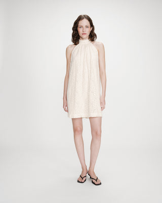 Robe courte sans manches en dentelle ecru Vasarely