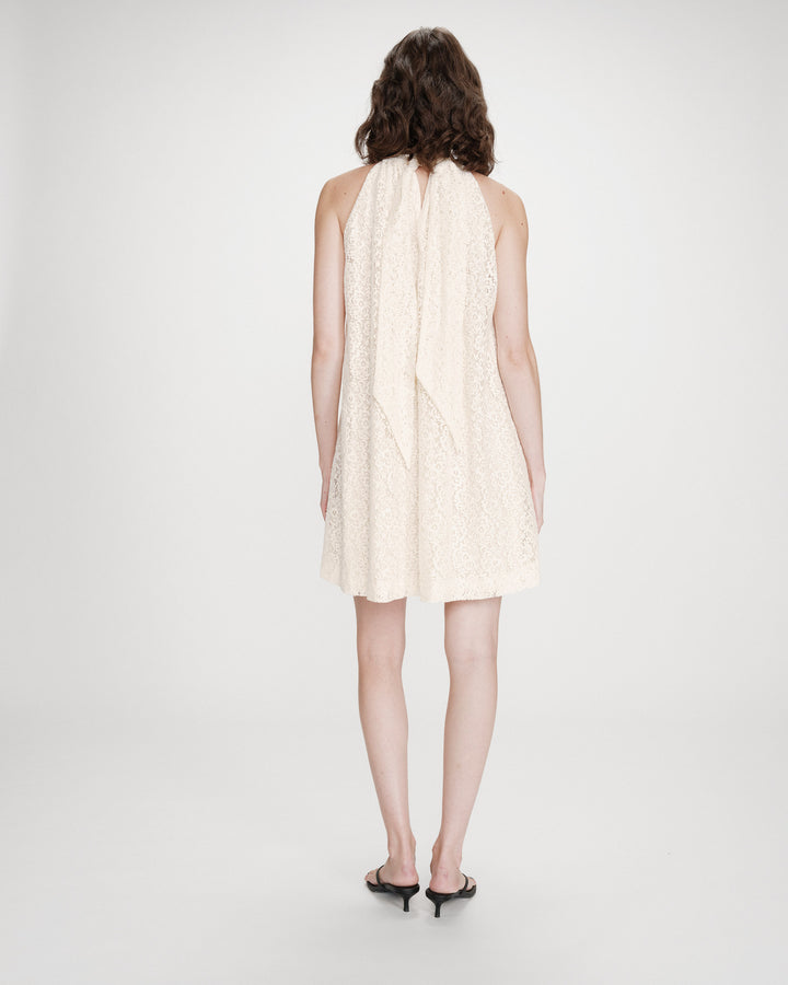 Robe courte sans manches en dentelle ecru Vasarely