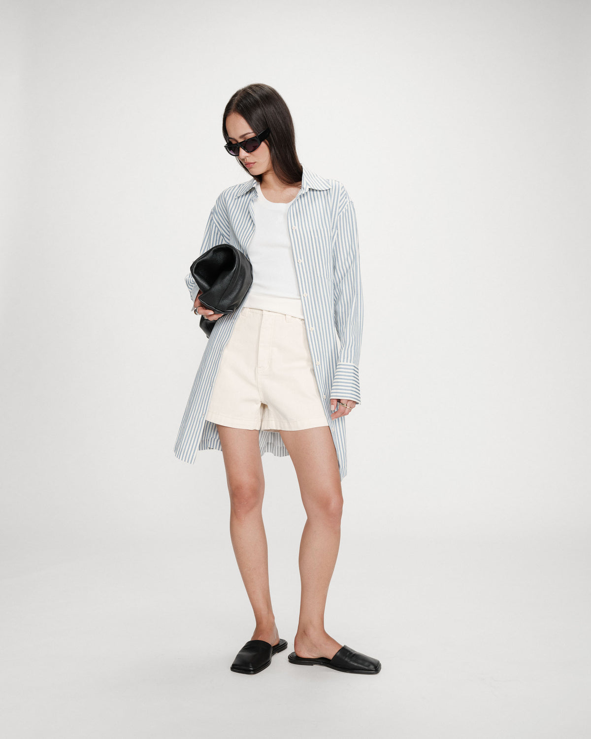 Striped belted short shirt dress bleuet Visery