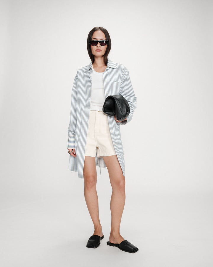 Striped belted short shirt dress bleuet Visery