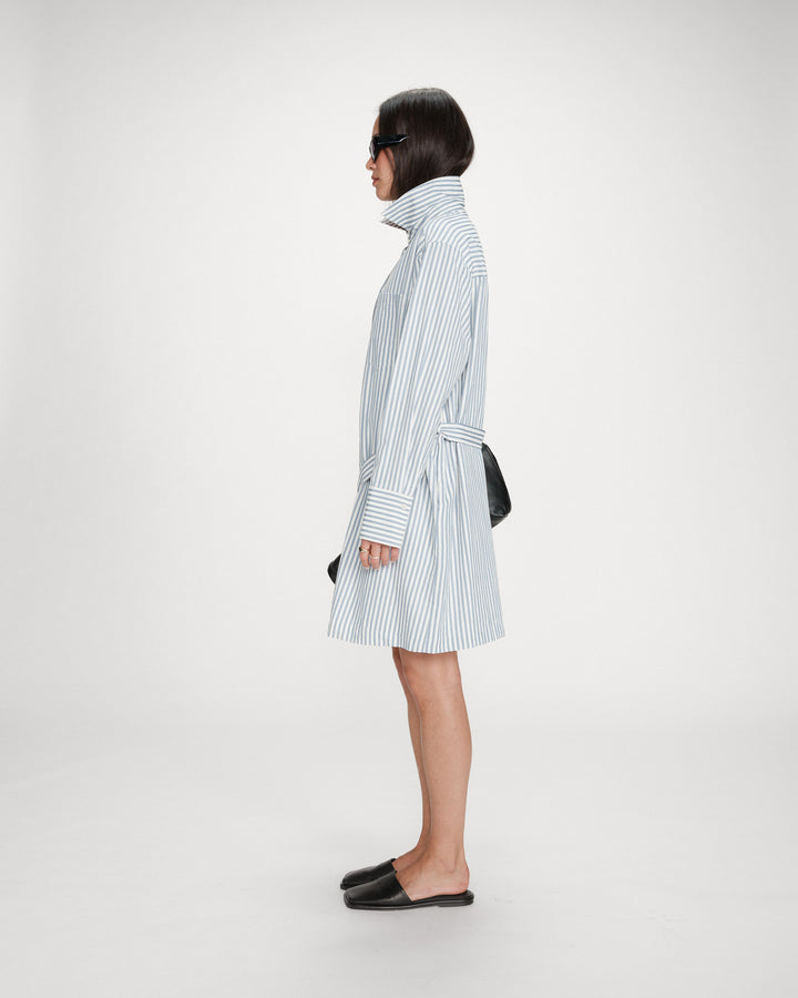 Striped belted short shirt dress bleuet Visery