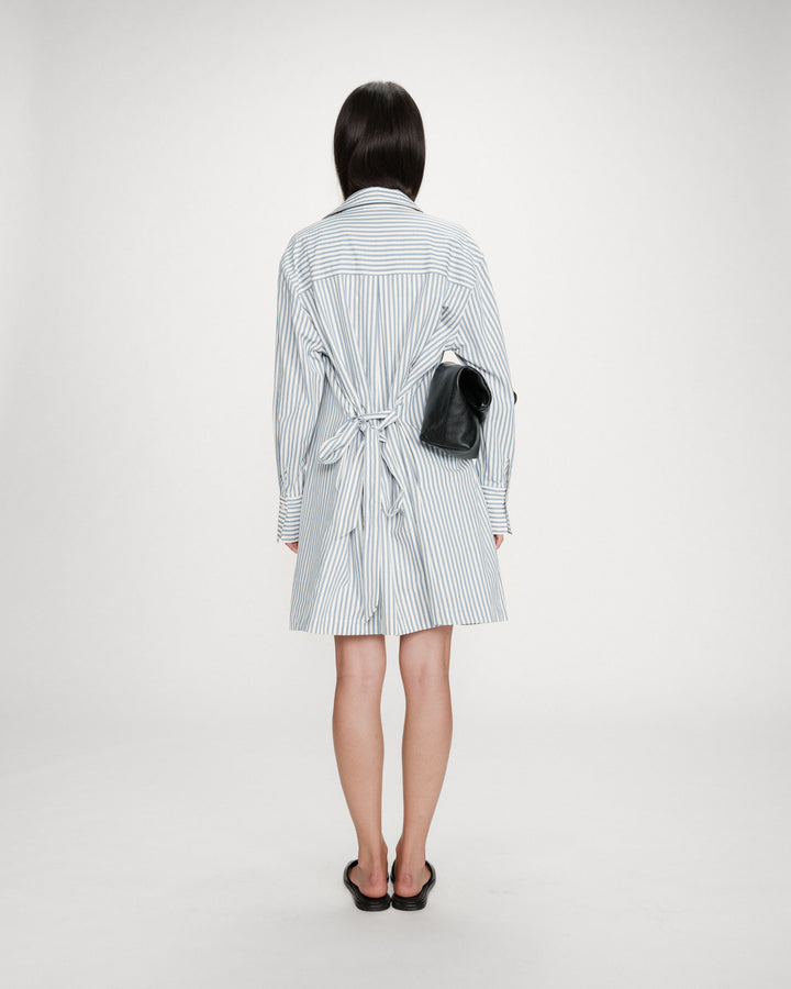 Striped belted short shirt dress bleuet Visery