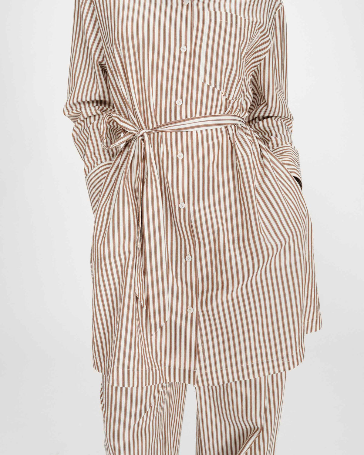 Robe chemise courte à rayures ceinturée mocha Visery