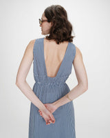Cotton checked maxi V-neck dress marine Velmira